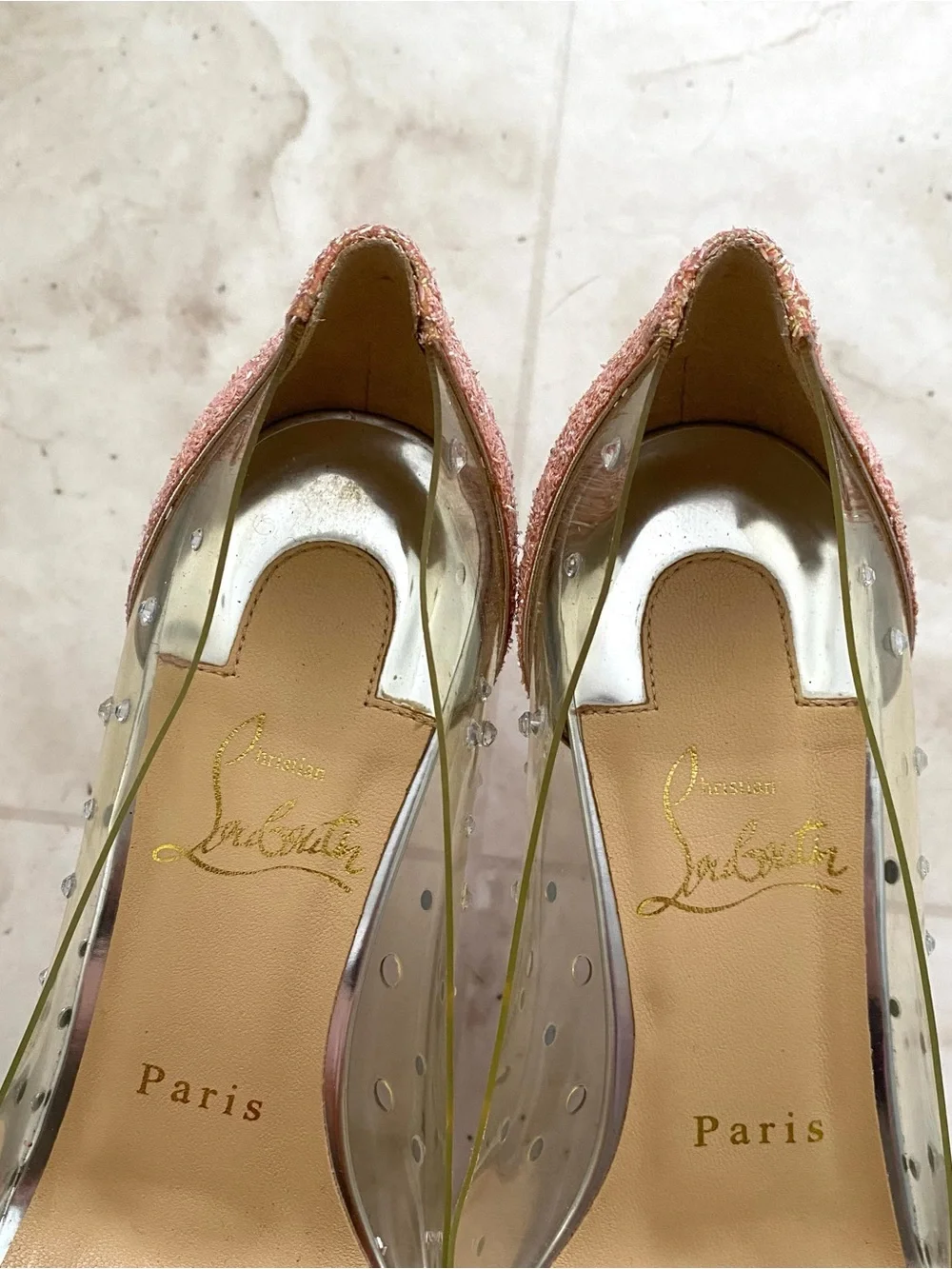 $1495 Christian Louboutin Degrastrass PVC Crystal Pink Glitter Pumps Heels 6/36